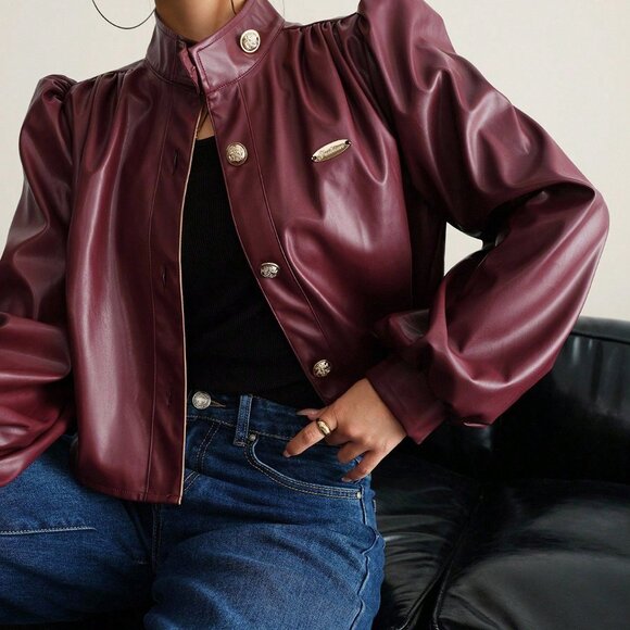 Burgundy Casual Women's Long Sleeve Blouse - Picture 4 of 6